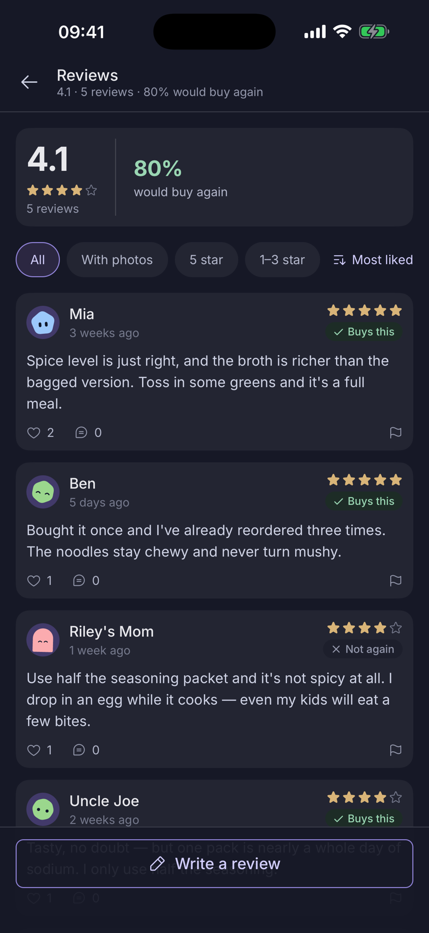 Drop a product-reviews screenshot